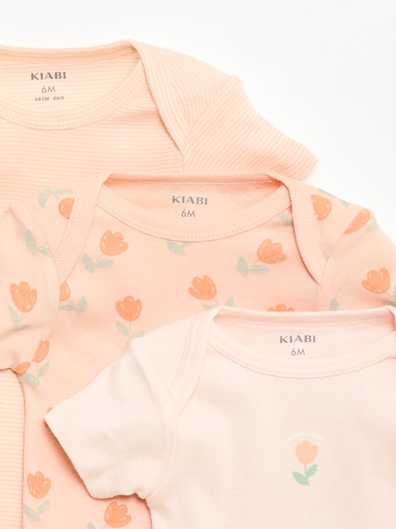 Setje met 3 katoenenbody's met print Oranje - Kiabi