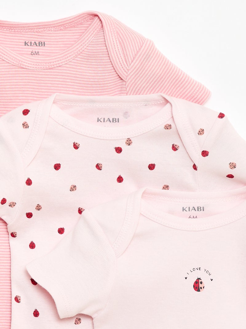 Setje met 3 katoenenbody's met print Rose - Kiabi