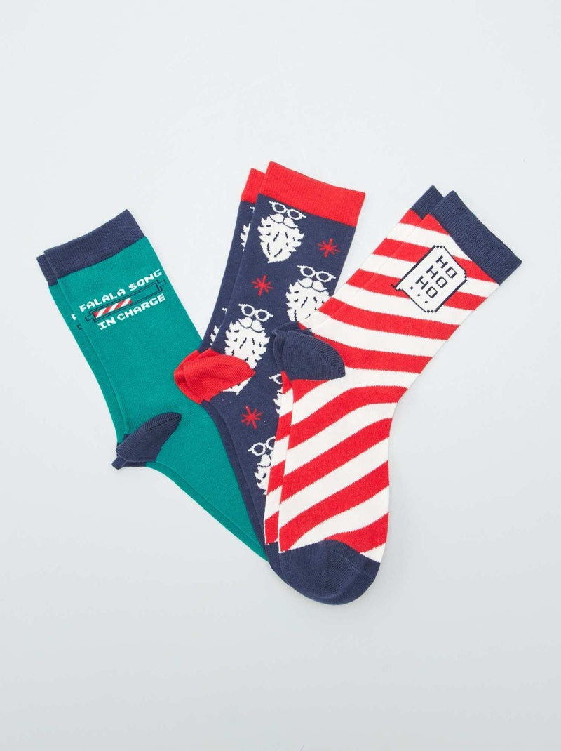 Setje met 3 paar sokken met kerstmotief ROOD - Kiabi