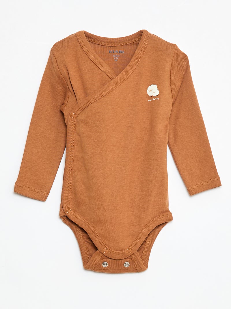 Setje met 3 rompertjes met lange mouw en drukknoopsluiting Biege - Kiabi