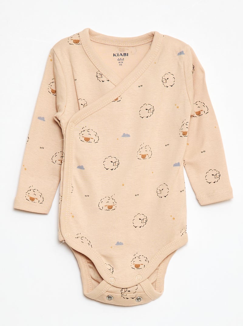 Setje met 3 rompertjes met lange mouw en drukknoopsluiting Biege - Kiabi