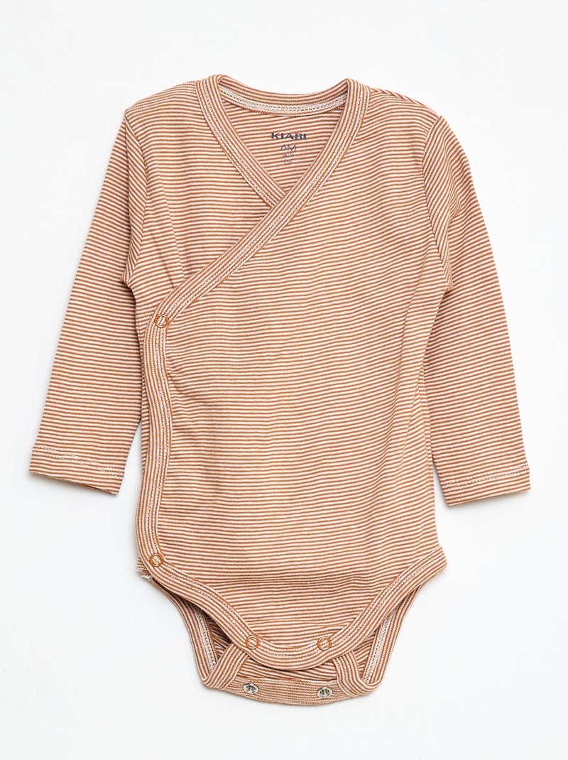 Setje met 3 rompertjes met lange mouw en drukknoopsluiting Biege - Kiabi