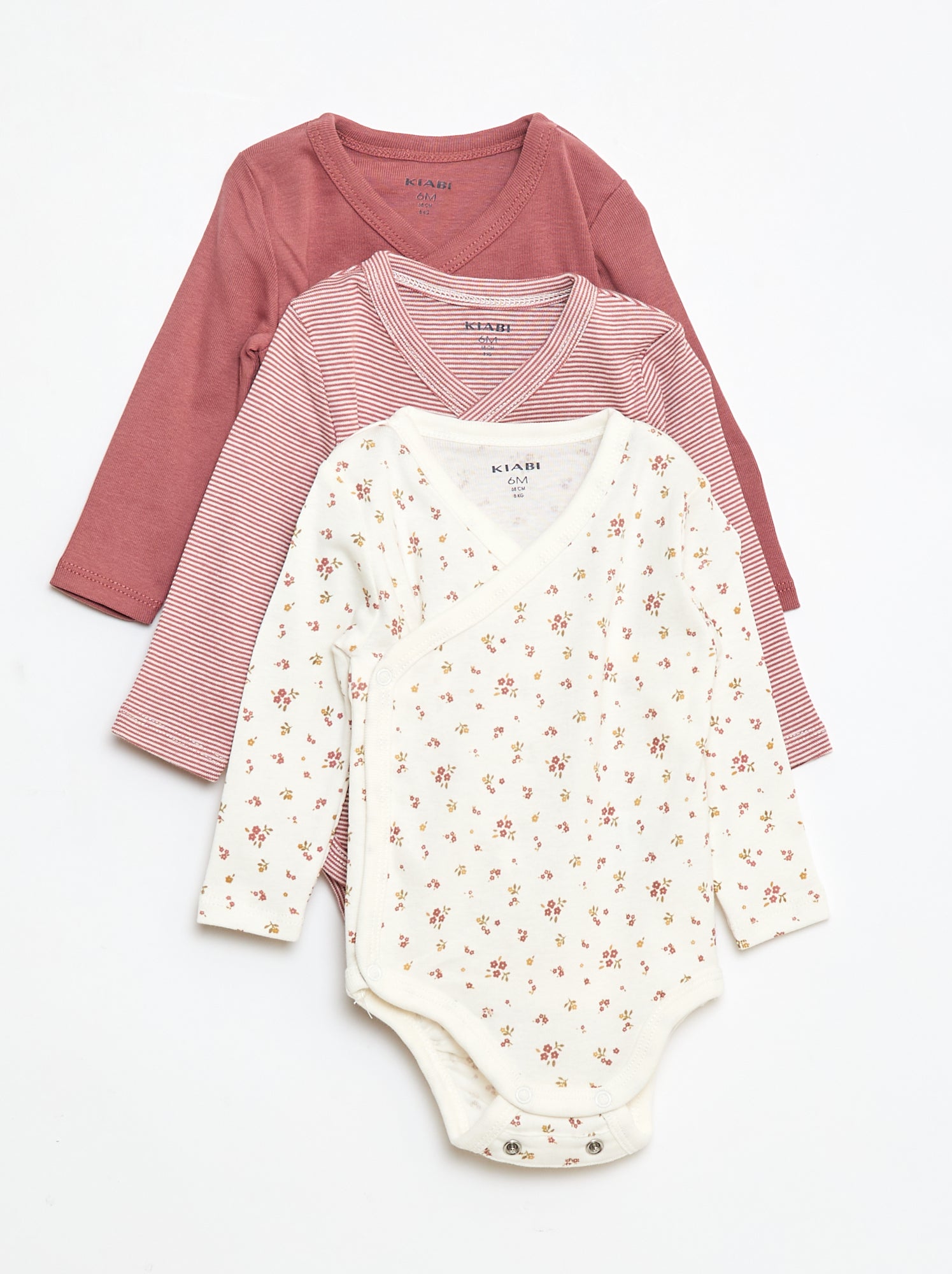 Setje met 3 rompertjes met lange mouw en drukknoopsluiting