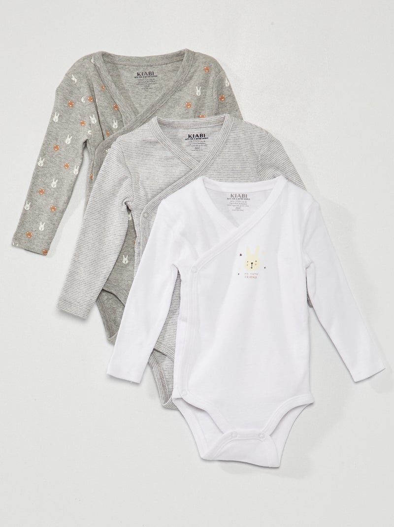 Setje met 3 rompertjes van ribtricot - 3-delig GRIJS - Kiabi
