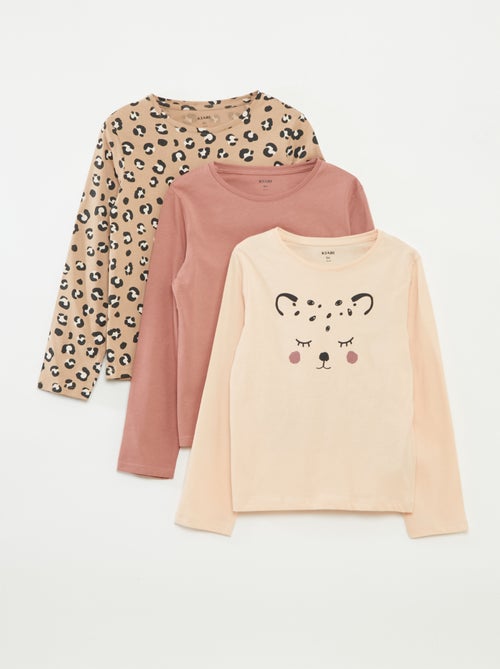 Setje met 3 T-shirts met lange mouwen en ronde hals - Kiabi