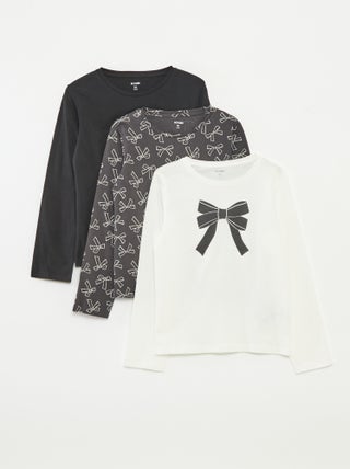 Setje met 3 T-shirts met lange mouwen en ronde hals