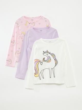 Setje met 3 T-shirts met lange mouwen en ronde hals