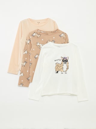 Setje met 3 T-shirts met lange mouwen en ronde hals