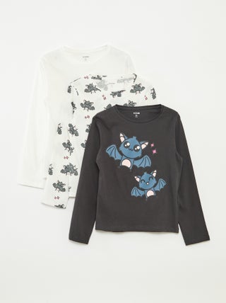 Setje met 3 T-shirts met lange mouwen en ronde hals