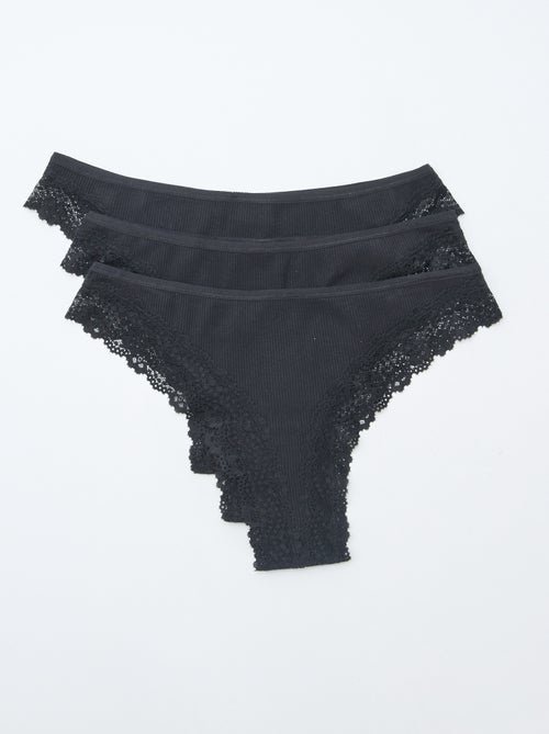 Setje met 3 tangaslips van ribtricot - Kiabi