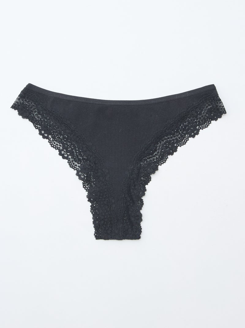 Setje met 3 tangaslips van ribtricot Zwart - Kiabi