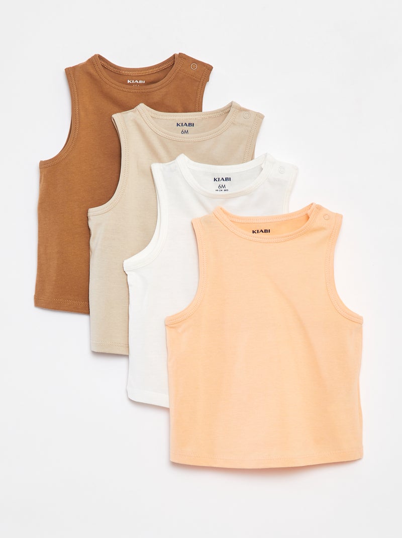 Setje met 4 effen singlets ORANJE - Kiabi