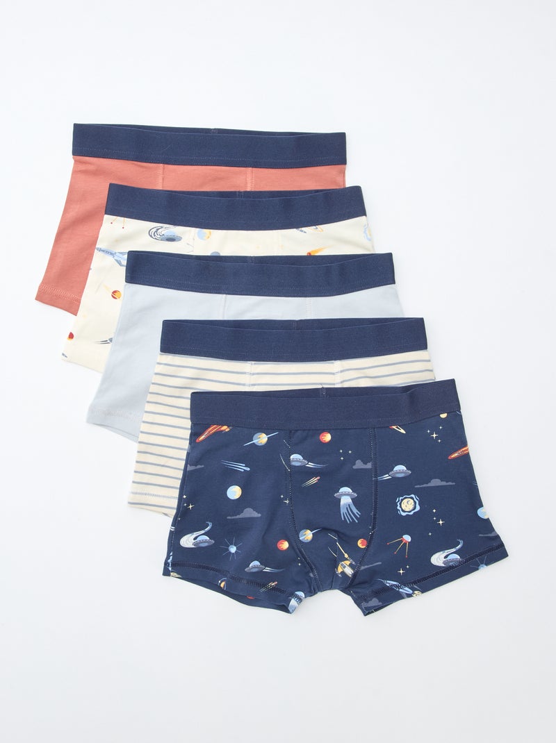 Setje met 5 effen en bedrukte boxershorts Blauw - Kiabi