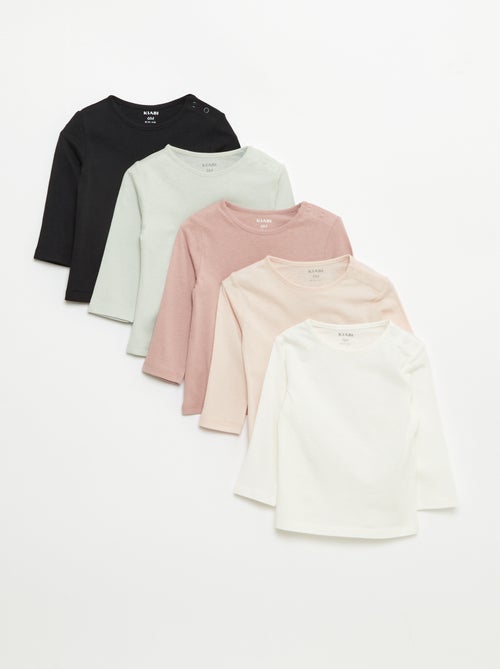 Setje met 5 effen T-shirts met lange mouw - Kiabi