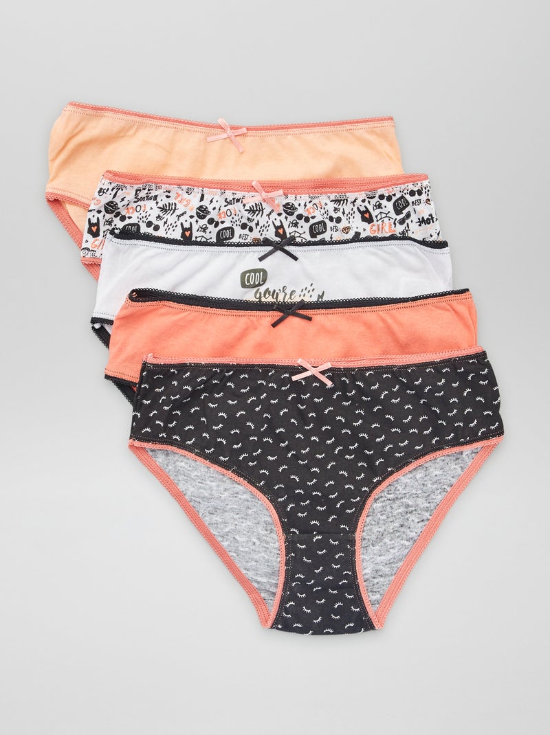 Setje met 5 onderbroekjes van jerseystof oranje / wit - Kiabi