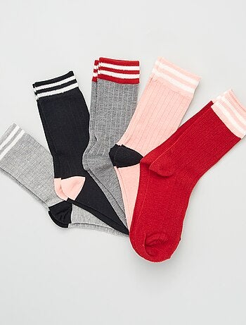 Setje met 5 paar sokken met strepen in contrasterende kleur
