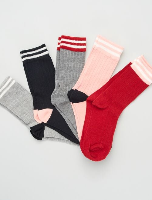 Setje met 5 paar sokken met strepen in contrasterende kleur - Kiabi