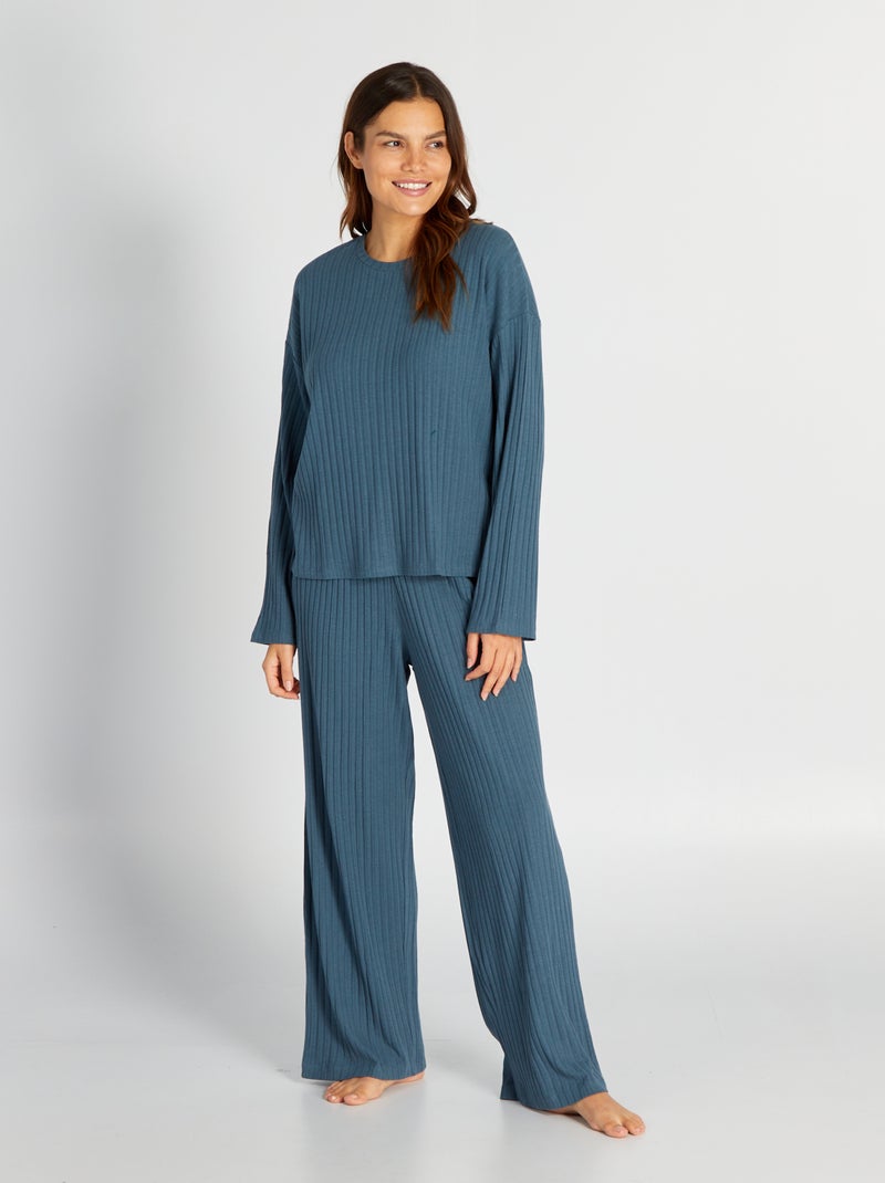 Setje met geribd pyjamashirt + pyjamabroek - 2-delig BLAUW - Kiabi
