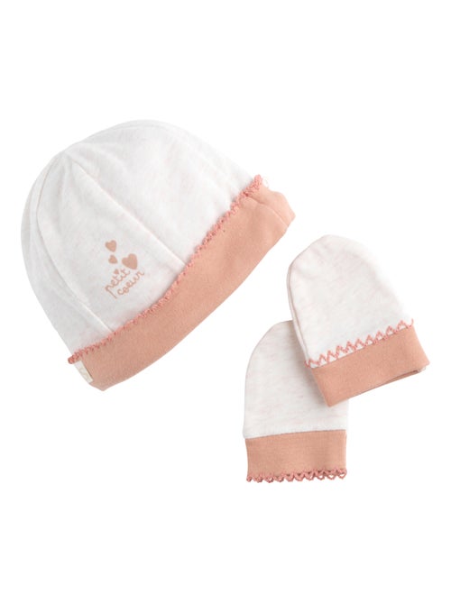 Setje met mutsje en wantjes voor baby's van katoen - Kiabi