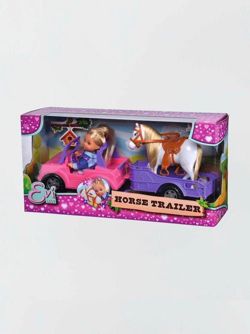 Setje met pop 'Evi', auto + aanhanger voor paarden - Kiabi