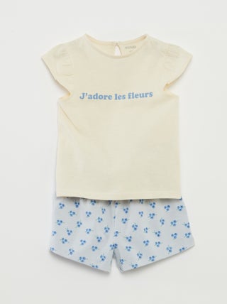 Setje met short + T-shirt met ruches - 2-delig