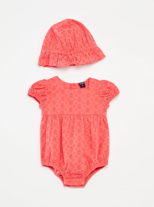 Setje met speelpakje + vissershoedje in broderie anglaise - 2-delig - Kiabi