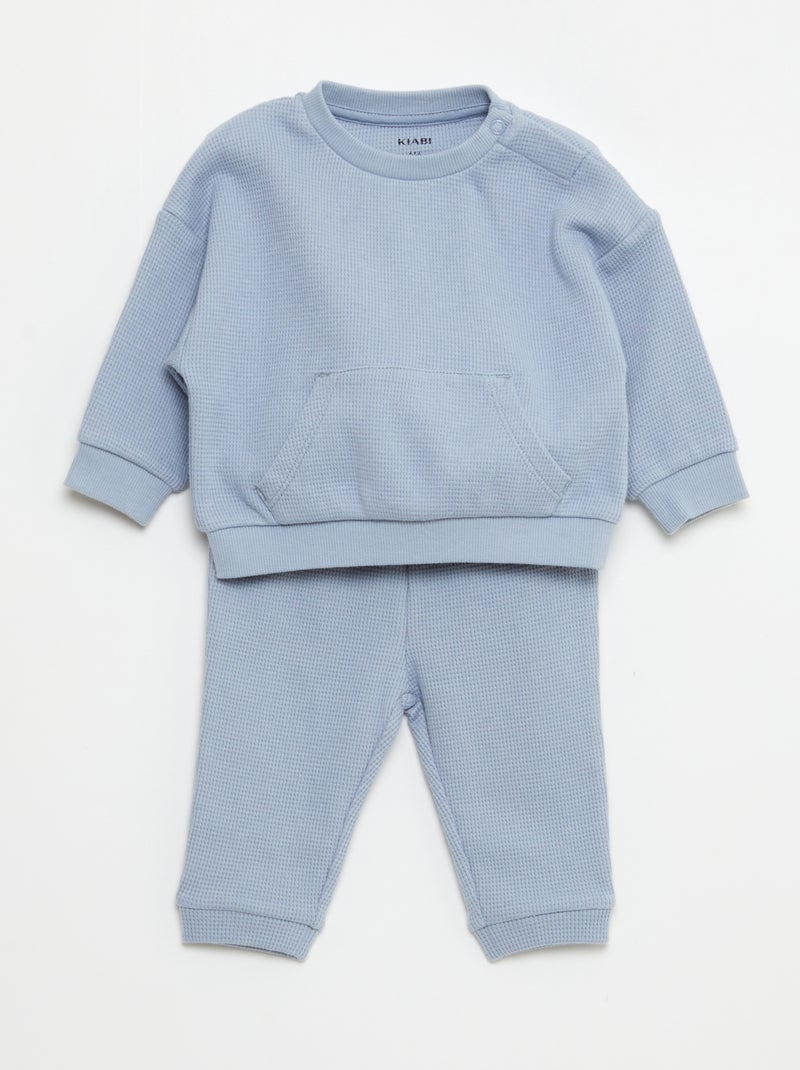 Setje met sweater + broek met honingraatstructuur - 2-delig Blauw - Kiabi