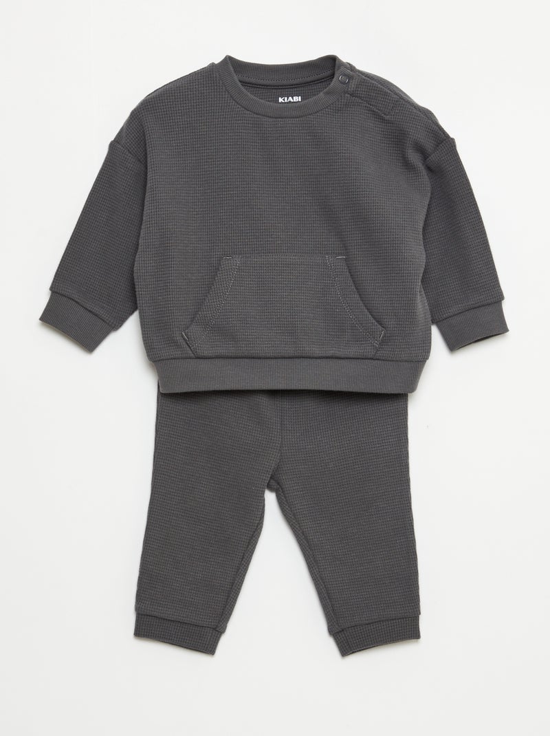 Setje met sweater + broek met honingraatstructuur - 2-delig Grijs - Kiabi