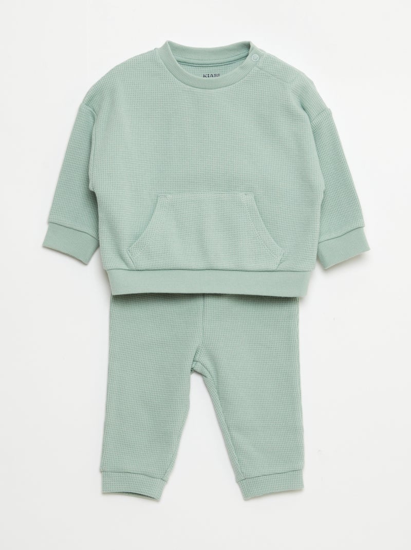 Setje met sweater + broek met honingraatstructuur - 2-delig Groen - Kiabi