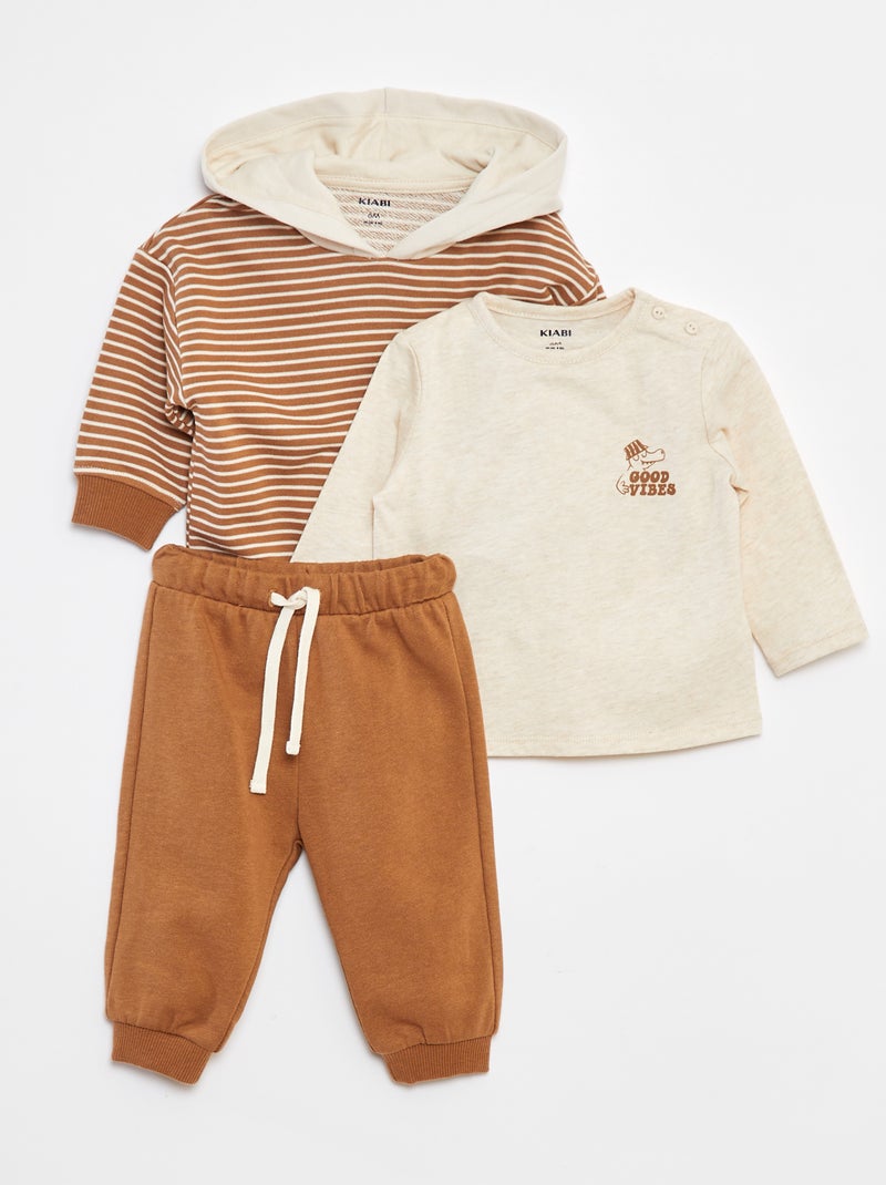 Setje met sweater + T-shirt + joggingbroek - 3-delig Bruin - Kiabi
