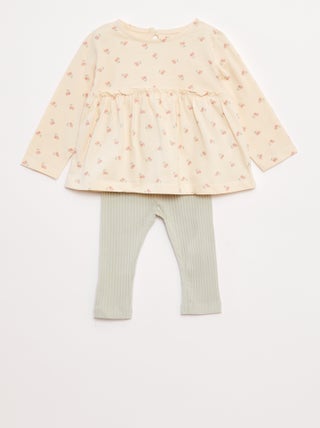 Setje met T-shirt + legging met ribbeltextuur - 2-delig