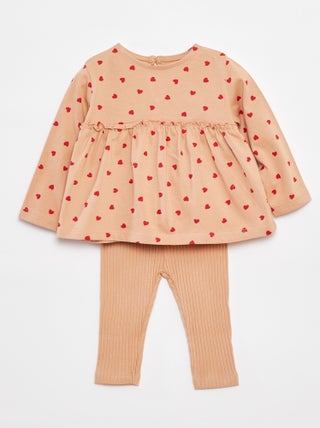 Setje met T-shirt + legging met ribbeltextuur - 2-delig