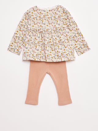 Setje met T-shirt + legging met ribbeltextuur - 2-delig