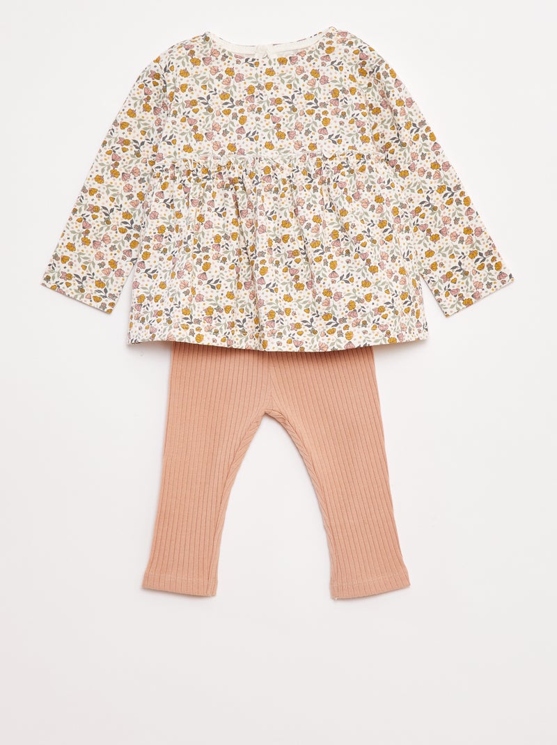 Setje met T-shirt + legging met ribbeltextuur - 2-delig Rose - Kiabi