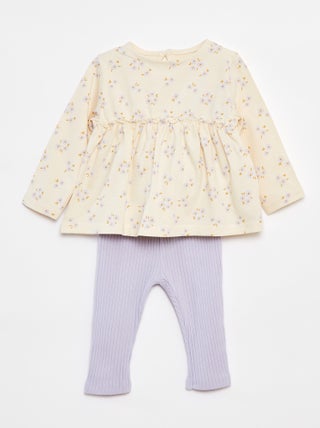 Setje met T-shirt + legging met ribbeltextuur - 2-delig