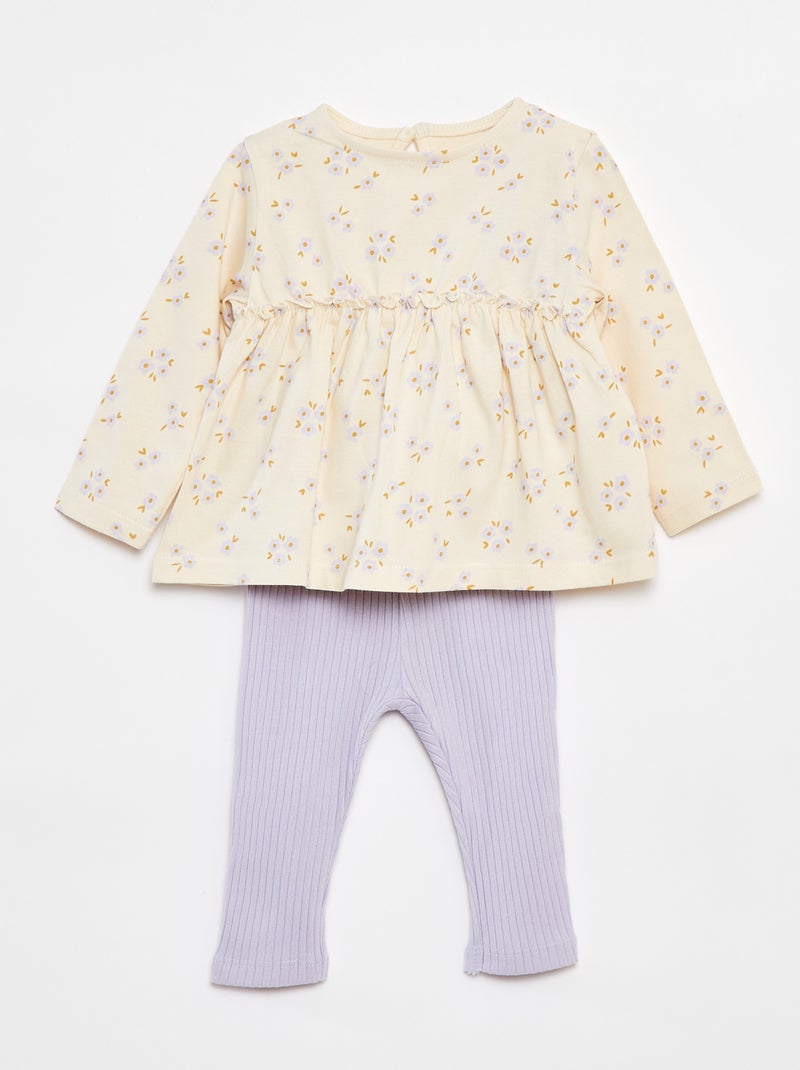 Setje met T-shirt + legging met ribbeltextuur - 2-delig Wit - Kiabi
