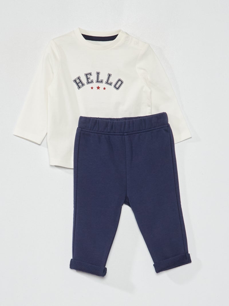 Setje met T-shirt met print + broek van french terry WIT - Kiabi