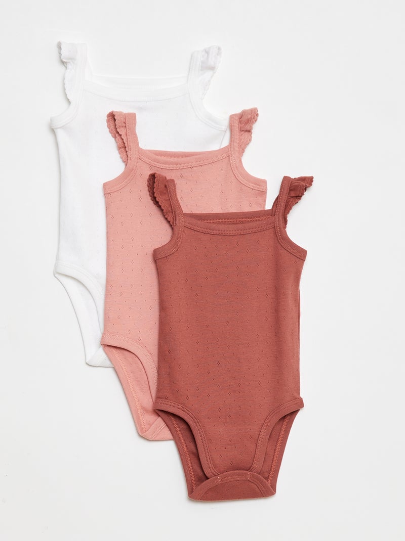 Setje rompertjes van pointelletricot met ruchebandjes Rose - Kiabi