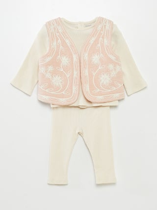 Setje: T-shirt + legging + mouwloos jasje - 3-delig