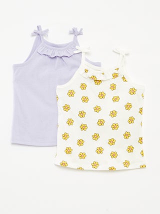 Setje van 2 mouwloze tops met smalle bandjes met strikjes