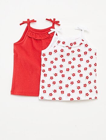 Setje van 2 mouwloze tops met smalle bandjes met strikjes