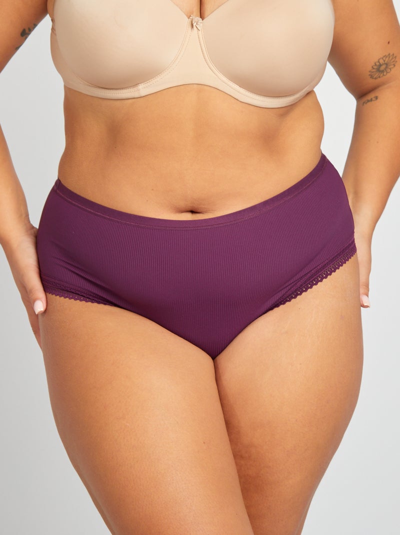 Setje van 3 geribde slips met kant PAARS - Kiabi