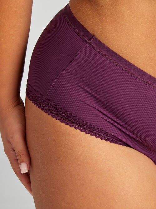 Setje van 3 geribde slips met kant - Kiabi