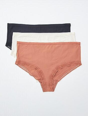 Setje van 3 geribde slips met kant