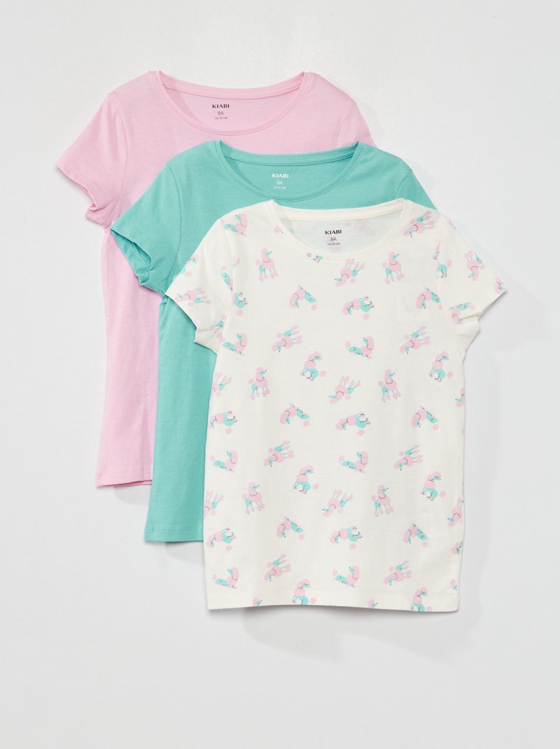 Setje van 3 jersey T-shirts met ronde hals WIT - Kiabi