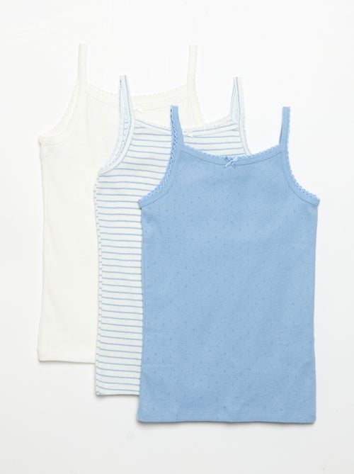 Setje van 3 singlets met fijn ajourmotiefje - Kiabi