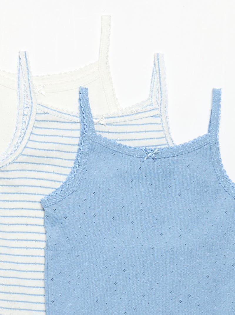 Setje van 3 singlets met fijn ajourmotiefje Blauw - Kiabi