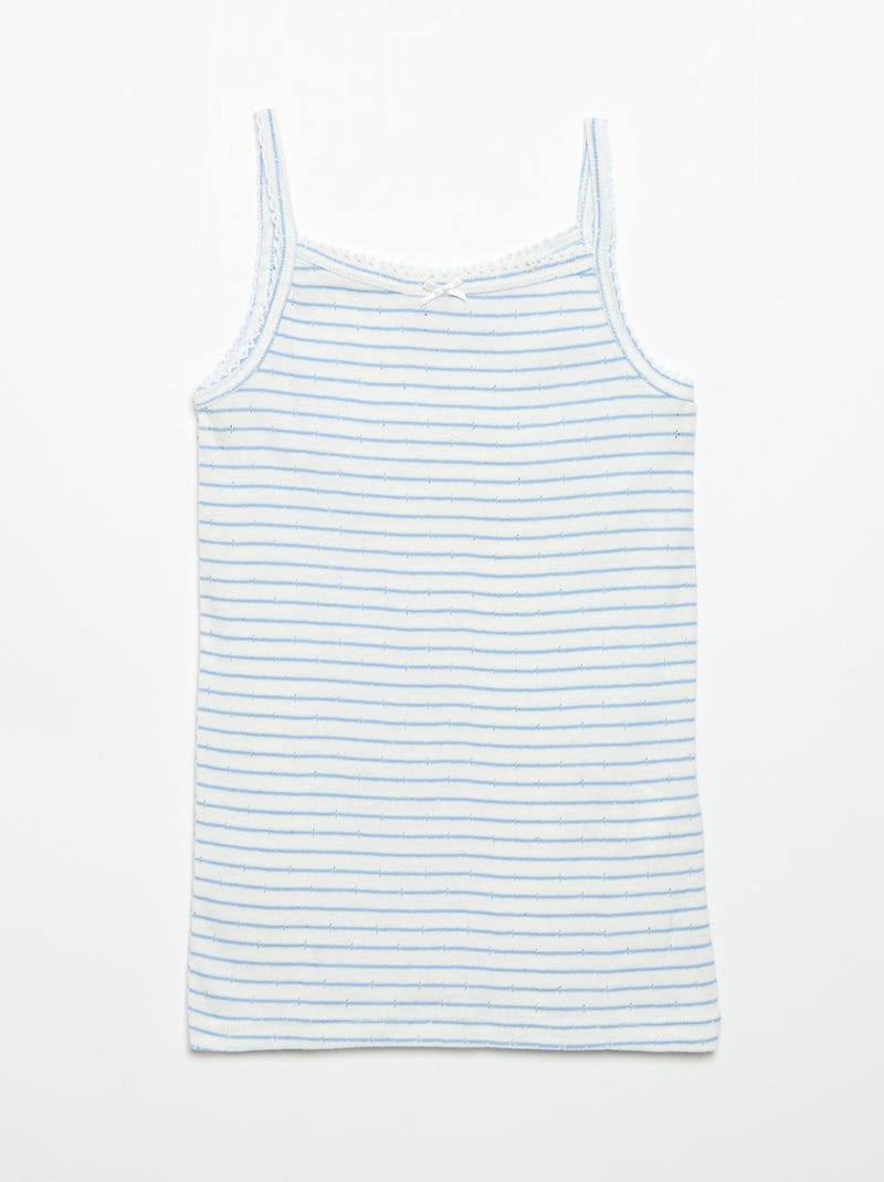 Setje van 3 singlets met fijn ajourmotiefje Blauw - Kiabi