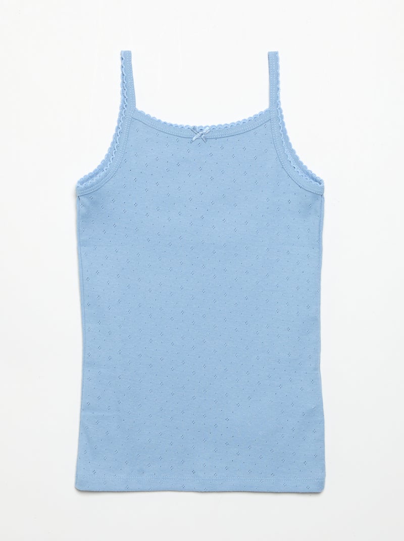 Setje van 3 singlets met fijn ajourmotiefje Blauw - Kiabi
