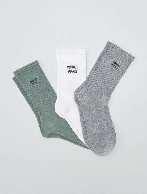 Setje van 3 sokken met boodschap - Kiabi